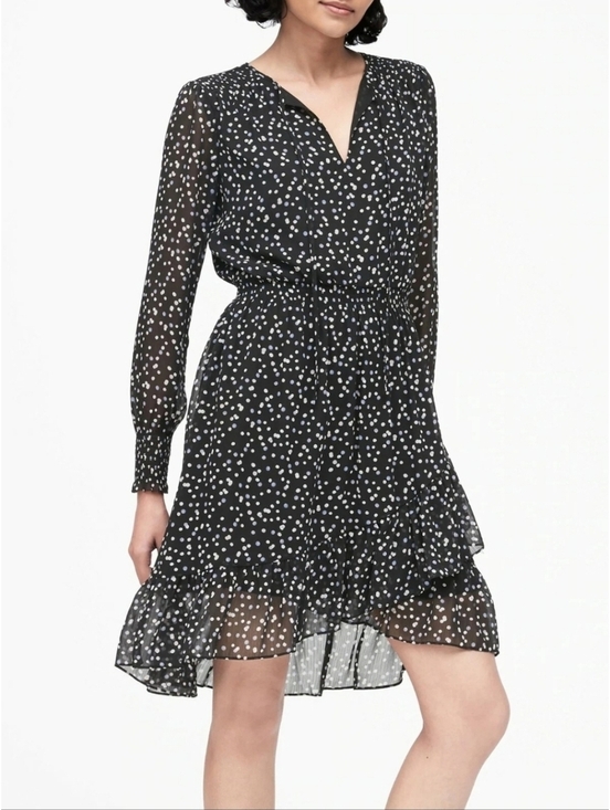 Banana Republic Dresses & Skirts - Banana Republic Womens Polka Dot Mini Dress Size 2 Black Purple Ruffle Flowy